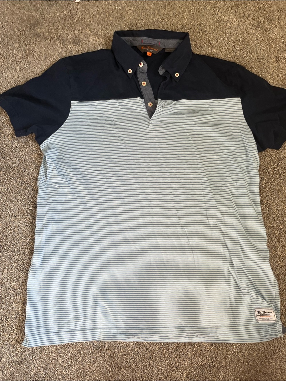 Ben Sherman Navy Yoke Light Blue Striped Polo